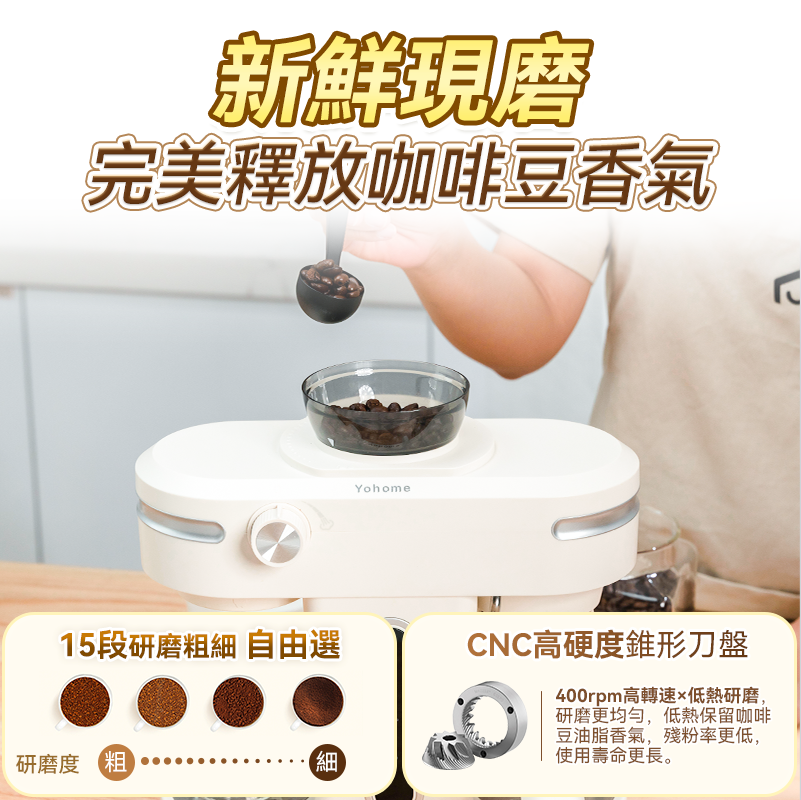 「Good Morning 咖啡機」 - Yohome 迷你專業級現磨鮮萃奶泡3合1半自動家庭意式咖啡機 (預訂貨品，1月28日送出)