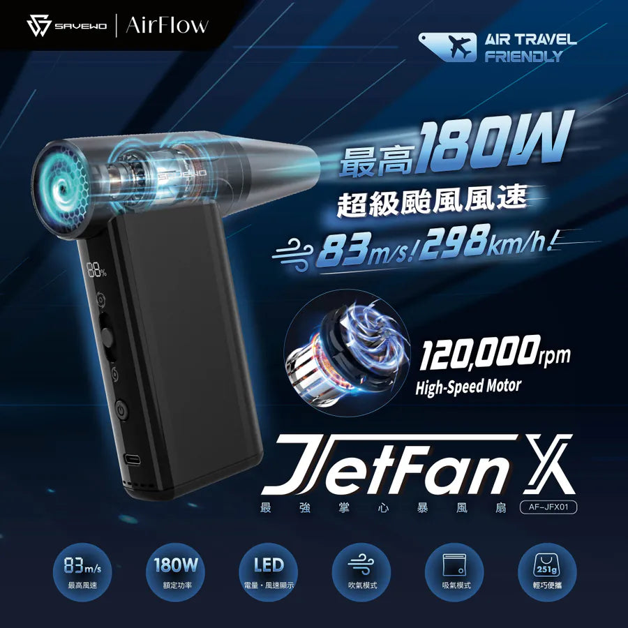 「多功能空氣炮」SAVEWO AirFlow Jet Fan X 超高速多功能便攜噴射風扇